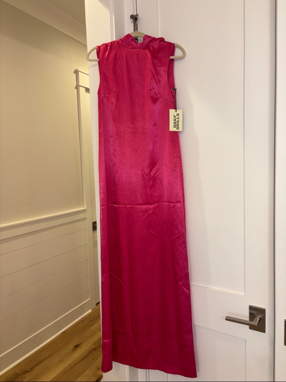 Daily Drills Pink Silky Maxi Dress Wedding Guest Formal Cocktail Party NWT XS - Picture 3 of 7
